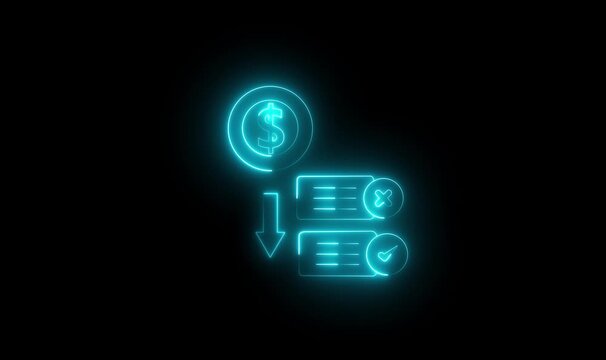 Abstract neon arrow dollar loading icon and uploading animation. concept of financial crisis, market fall. 