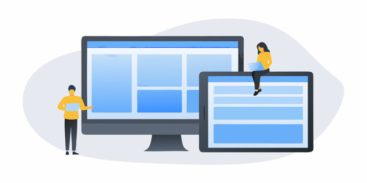 responsive design illustration with people and devices