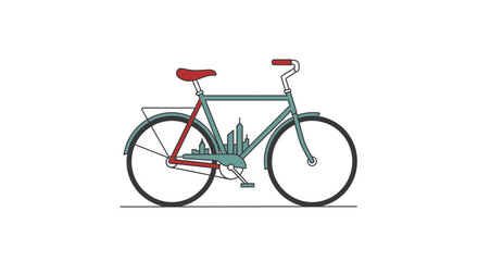 Fototapeta premium Urban Bicycle with City Skyline Silhouette Integrated into Frame