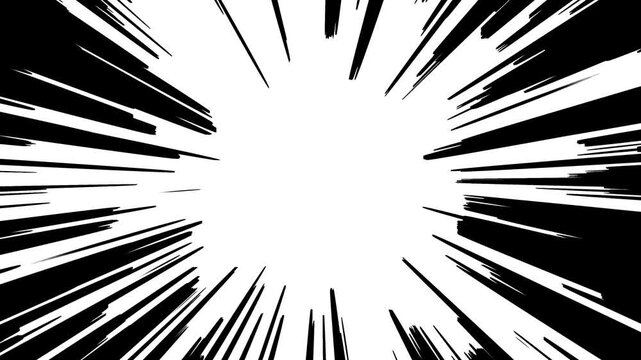 A dynamic abstract background resembling a starburst or speed lines effect, with sharp, thick black lines radiating outwards from a central white void, creating a sense of intense motion, impact
