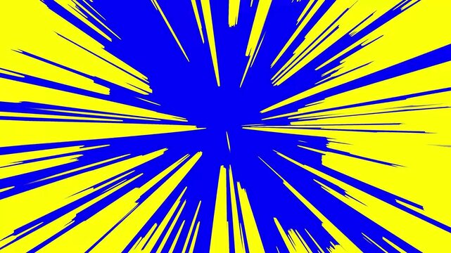 Comic Book Style Blue Explosion on Yellow Background Dynamic burst effect radial lines