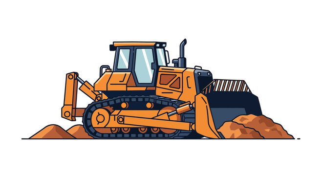 Orange Bulldozer Illustration Digging Earth, Showing Construction and Site Work Activity