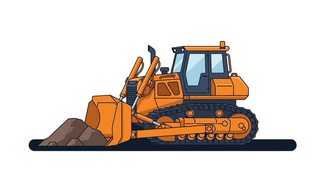 Orange Bulldozer Illustration Digging Earth With Tracks Construction Equipment