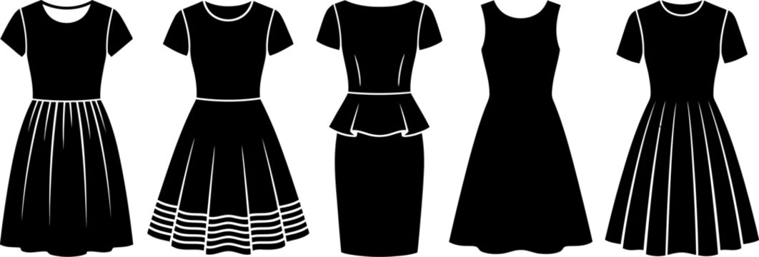 Collection of black dresses silhouette with a line clothing cocktail