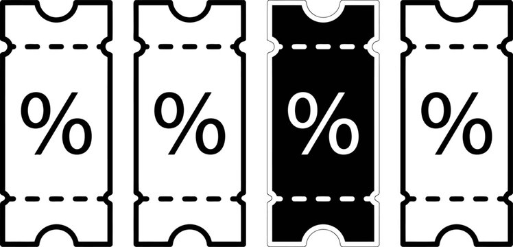Collection of discount coupon voucher icons with percentage symbol