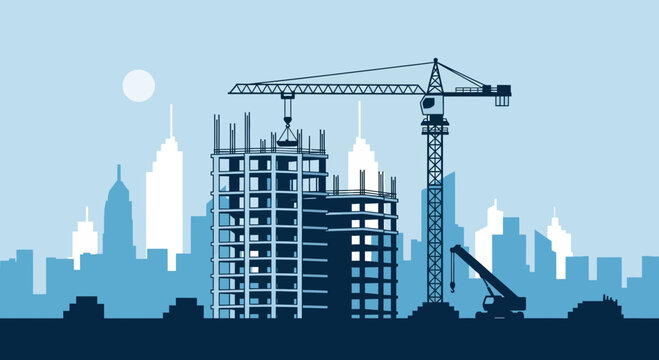 Urban Construction Site: A Modern Skyline Silhouette Illustrating Building Projects