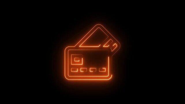 Neon Orange Credit Card Glowing on Black Background with Raised Card Chip neon credit card orange glow