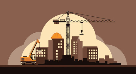 Obraz premium Urban Construction Site With Cranes And Buildings Under Construction Against A Sky View