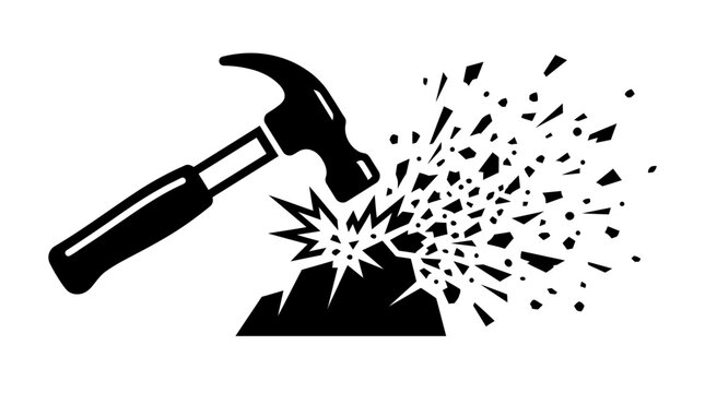 Black hammer hitting anvil strongly.
