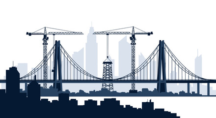 Naklejka premium Urban Landscape With Bridge Under Construction Depicting The City Skyline Silhouette