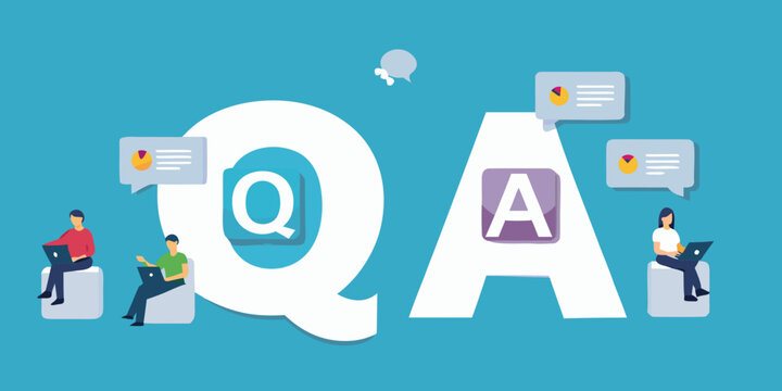 qa illustration with people and speech bubbles flat vector design