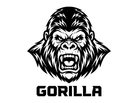 Furry Gorilla Head Illustration Closeup.