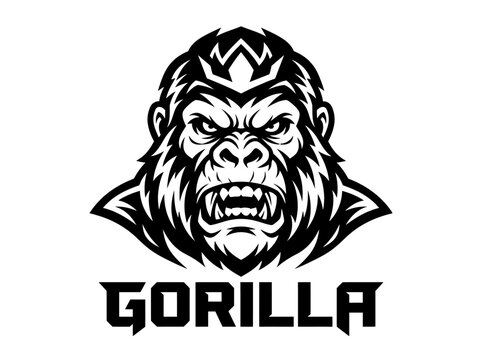 Furious Gorilla Face Closeup Illustration.
