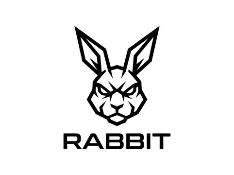 Geometric angry rabbit head logo.