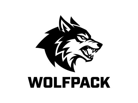 Wolf head logo with sharp teeth.