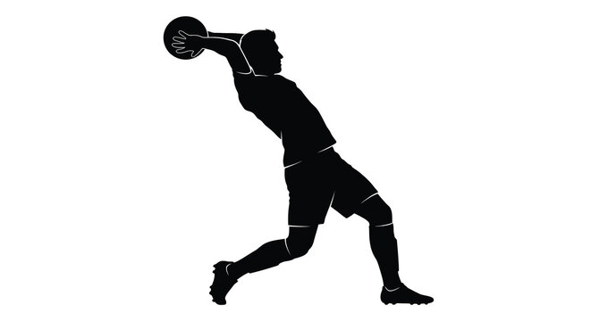 handball player silhouette throwing ball against white background