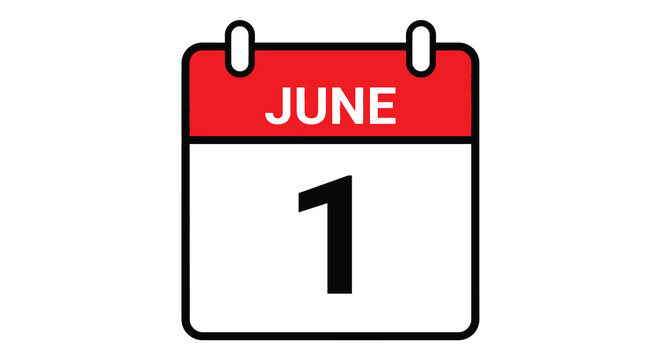 june 1st calendar page flat vector illustration on white background