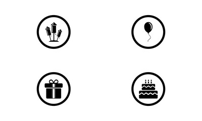 Fototapeta premium Fireworks Celebration Icons Set – Minimal Party Event Vector Collection | Birthday, Gift, Balloon & Cake Symbols