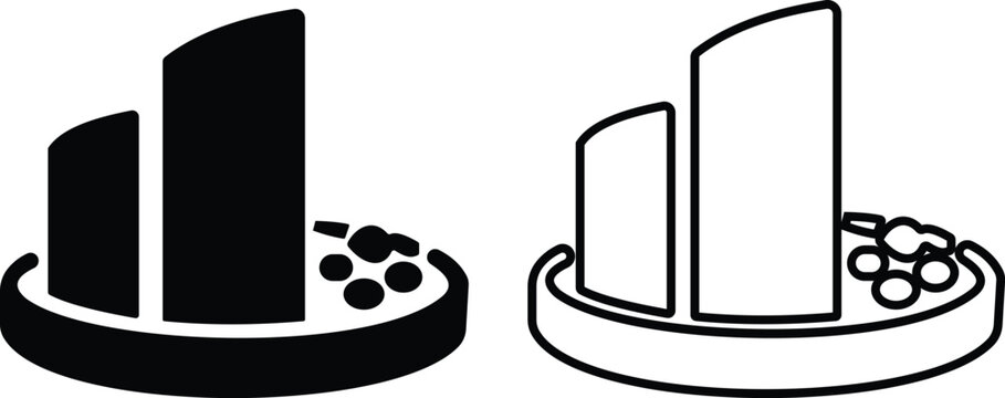 Jamarat icon set with Hajj pilgrimage ritual symbols in solid and outline styles isolated on transparent background