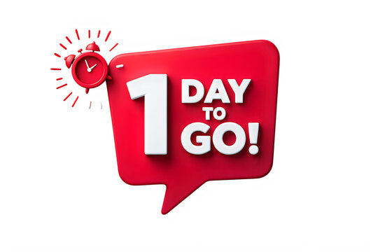 3D rendering of 1 day to go countdown with ringing alarm clock