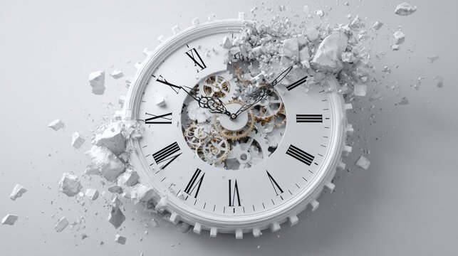 Exploding Clock Concept Symbolizing Time Flying