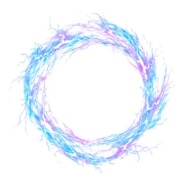 Dynamic blue and purple lightning energy circle on a transparent background