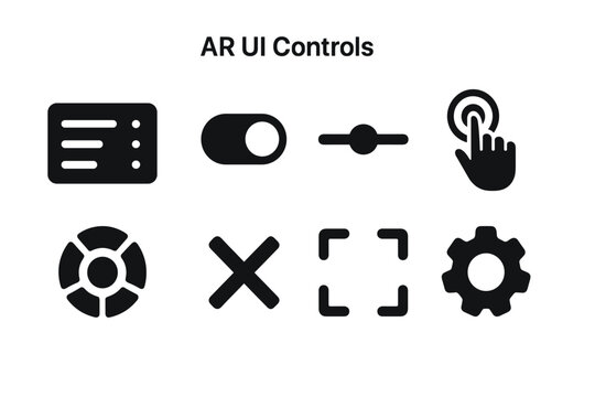 AR UI Icon Set. AR UI Controls. Filled icon set of AR UI Controls: floating menu, toggle switch, slider