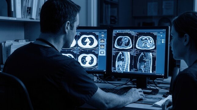 Medical Professionals Analyzing Patient Scans On Computer Screens