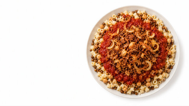 Koshari egiziano su sfondo bianco. Generative AI