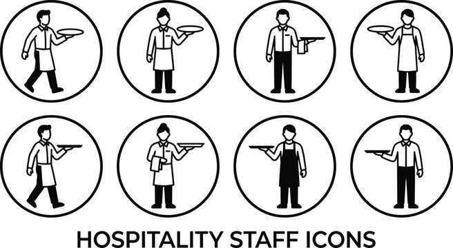 Labor day us hospitality workers icons waiters bartenders service staff