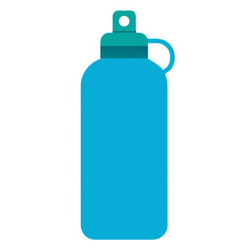 Blue water bottle with green cap and loop handle isolated transparent background