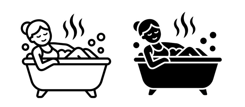 Bathing, Bathtub, Vector Icons, Relaxation, Wellness, 2 Styles