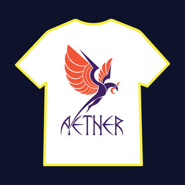 Mystic Winged Phoenix Vector T-Shirt Design with Aether Typography and Tribal Rune Elements