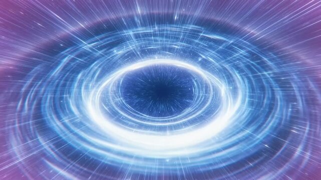 Spinning cosmic vortex shown in luminous digital style on dark starry background as concept of time and space transition