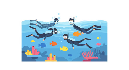 Scuba divers exploring ocean waters together. © Wo