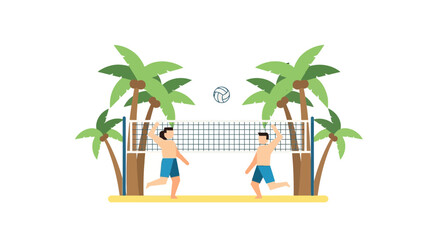 Obraz premium Two men playing beach volleyball.