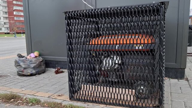 Diesel or gasoline power generator at work. Generator stand at the street and works during power outages. Video with sound
