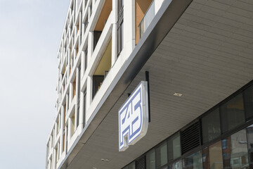 Fototapeta premium suspended sign outside entrance to F45 Training Fallingbrook, a gym, located at 1120 Kingston Rd, Toronto