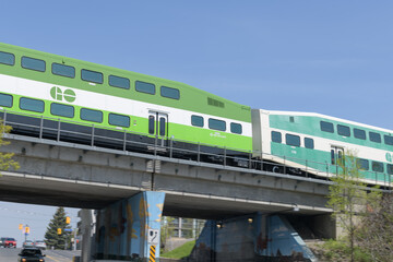 Fototapeta premium underpass at 195 Warden Av with Lakeshore East GO Train rail corridor vehicle, Toronto