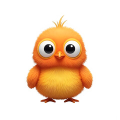 Fototapeta premium A cute cartoon yellow chick with big eyes and fluffy feathers standing alone looking very happy