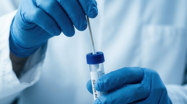 Medical Professional Performing a Nasal Swab Test Inside Laboratory Environment