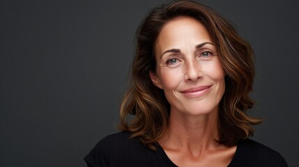 Fototapeta premium Headshot of a friendly brunette woman with an honest and open expression. Concept of trust, reliability, and human connection.