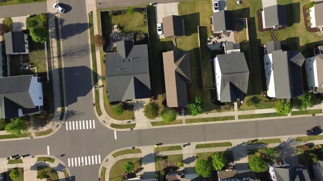 Aerial flyover shot of new Wendell Falls housing development in Wendell, North Carolina, near Raleigh