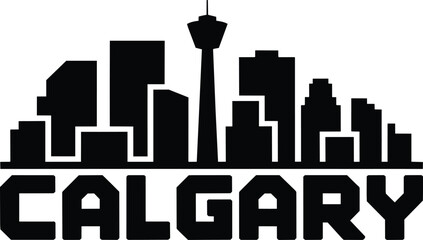 Naklejka premium Calgary city skyline silhouette with distinctive tower and buildings, symbolizing urban landscape and cityscape, modern downtown architecture