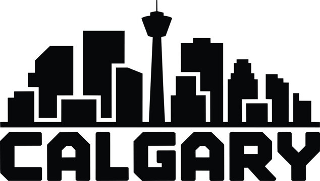 Calgary city skyline silhouette with distinctive tower and buildings, symbolizing urban landscape and cityscape, modern downtown architecture