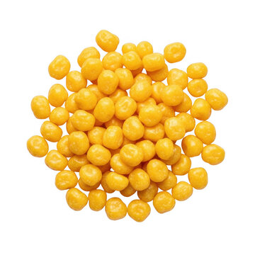 A pile of cheese puffs in a heap on a surface for snacking purposes only today