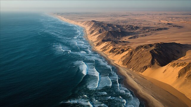 Namib Desert directly meets the waters of the Atlantic Ocean.