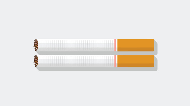 Two standard cigarettes are positioned horizontally parallel against a neutral grey background showcasing the cylindrical shape and distinct paper texture of the tobacco filters.