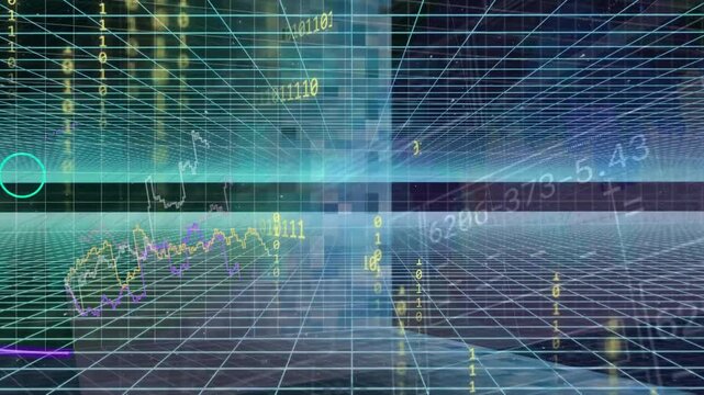 Rotating module starting pullback, wireframe advancing, colored traces rising, visualizing data
