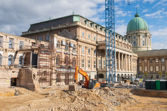 During the renovations of Buda Castle baroque building in Budapest city - Hungary